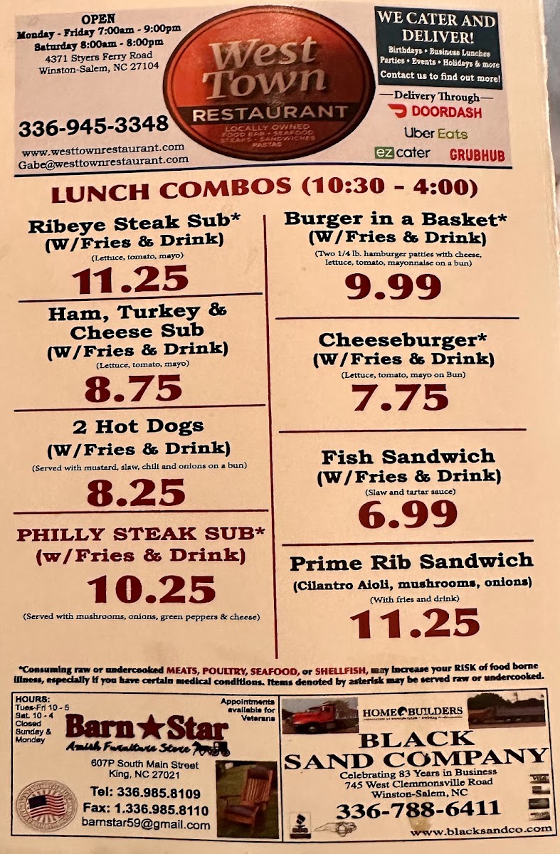 West Town Restaurant Menu - Image 4